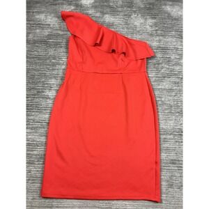 Attention Dress Womens Large Red‎ One Sleeve Midi Polyester Blend Ruffle